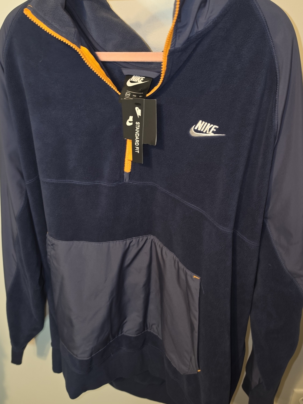 Nike Men’s Navy Quarter-Zip Fleece Pullover with Orange Trim